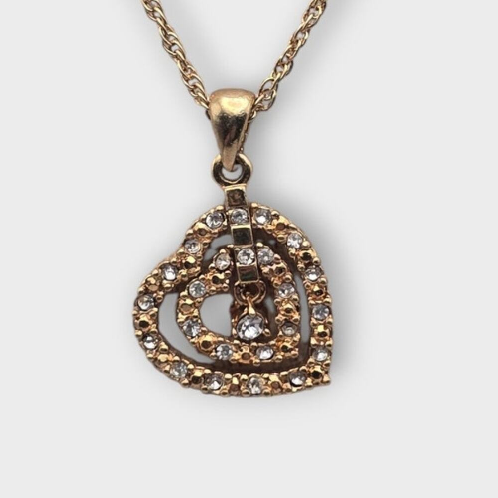 Avon Gold Double Heart Crystal Pendant Necklace – Classic Romantic